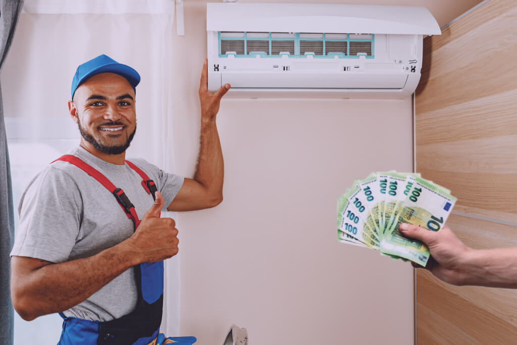 in the image, the ac installer is standing and extracting teeth